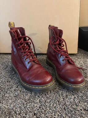 Dr. Martens Burgundy Leather 8-Eye Lace-Up Boots